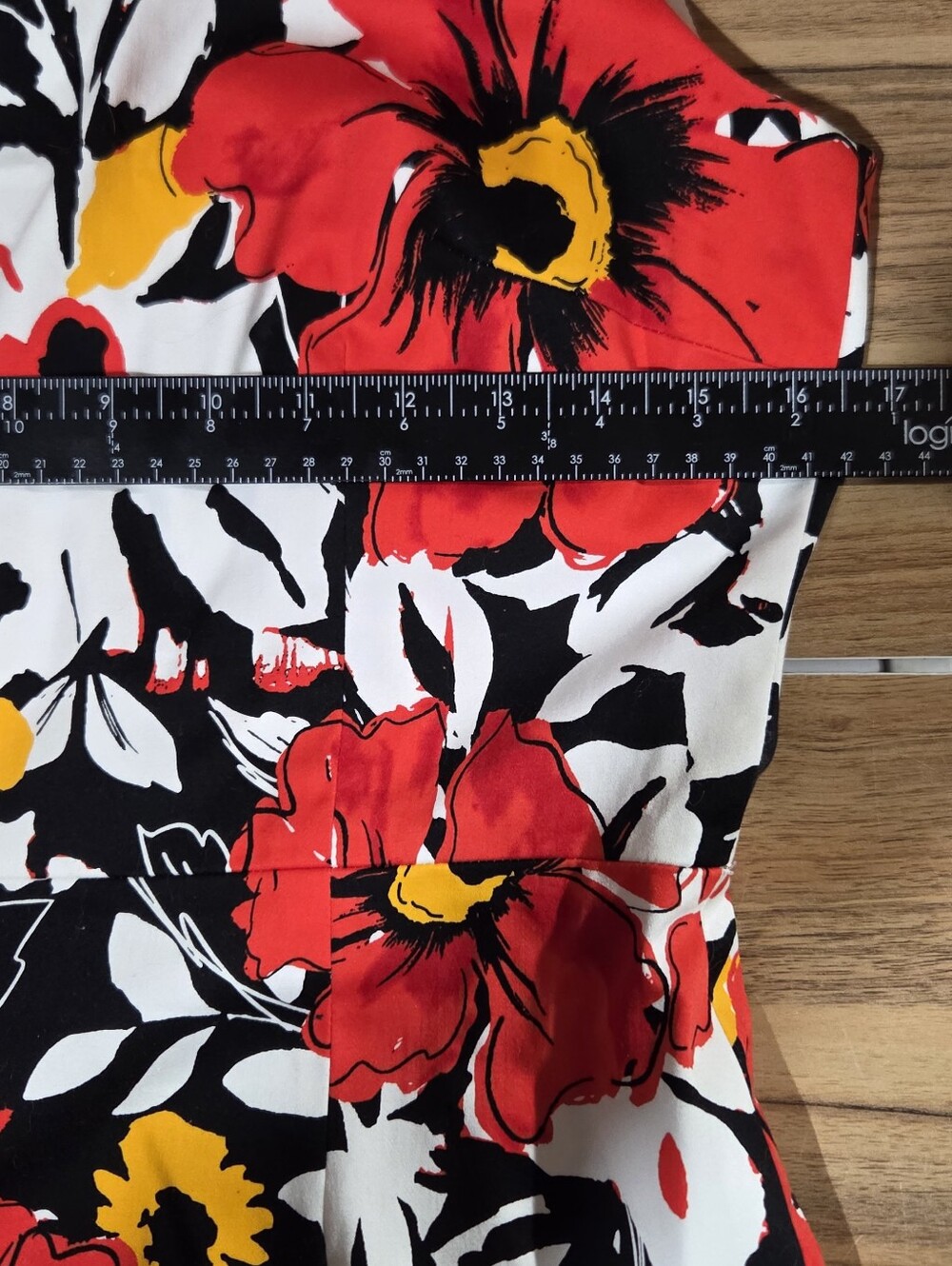 David Meister Dress 8 Red Floral Sheath Square Neck Cotton Blend EUC - Picture 12 of 13
